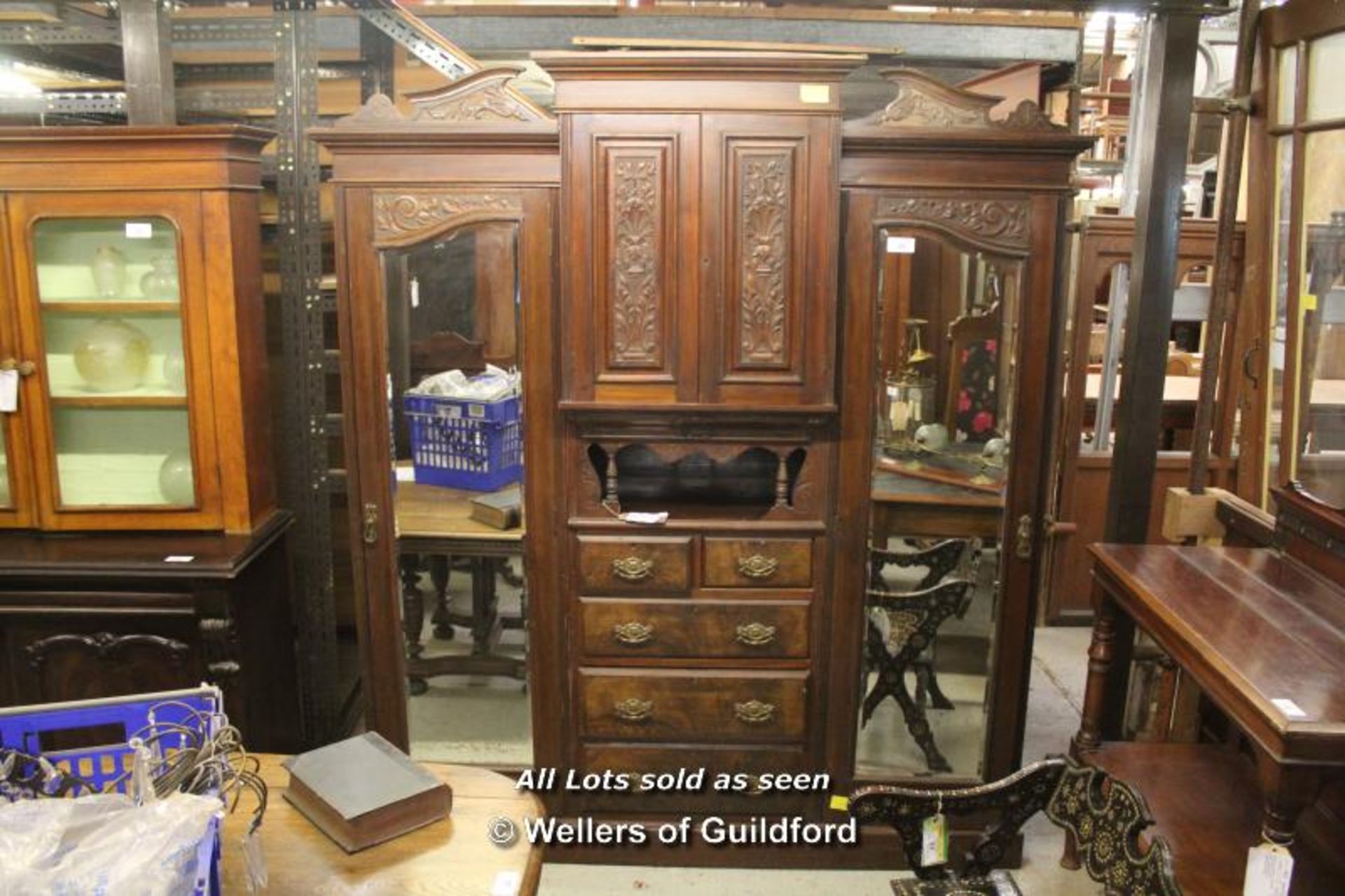 *WALNUT WARDROBE, CIRCA 1900. 2285MM ( 90" ) HIGH X 1895MM ( 74.5" ) WIDE X 540MM ( 21.25" ) DEEP [ - Image 5 of 5