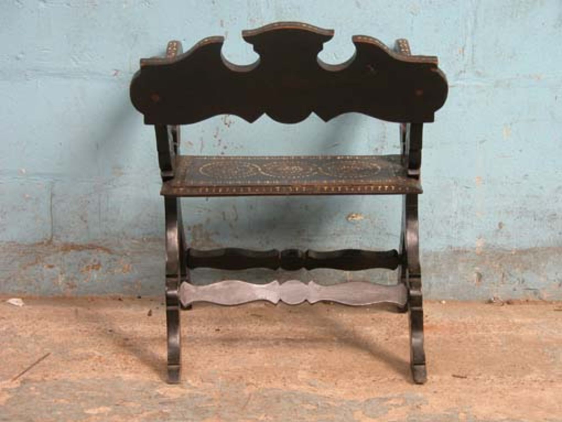 *WOODEN CHAIR WITH ELABORATE MOTHER OF PEARL INLAID DESIGN, CIRCA 1900. 720MM (28.25IN) HIGH X 510MM - Image 3 of 5