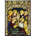 *DECORATIVE STAINED GLASS PANEL WITH TRADITIONAL MUSICIANS WITH HARPS IN ADORATION 790mm W x 1090mm