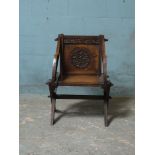 *VICTORIAN OAK GLASTONBURY CHAIR. HEIGHT 860MM X WIDTH 610MM X DEPTH 520MM