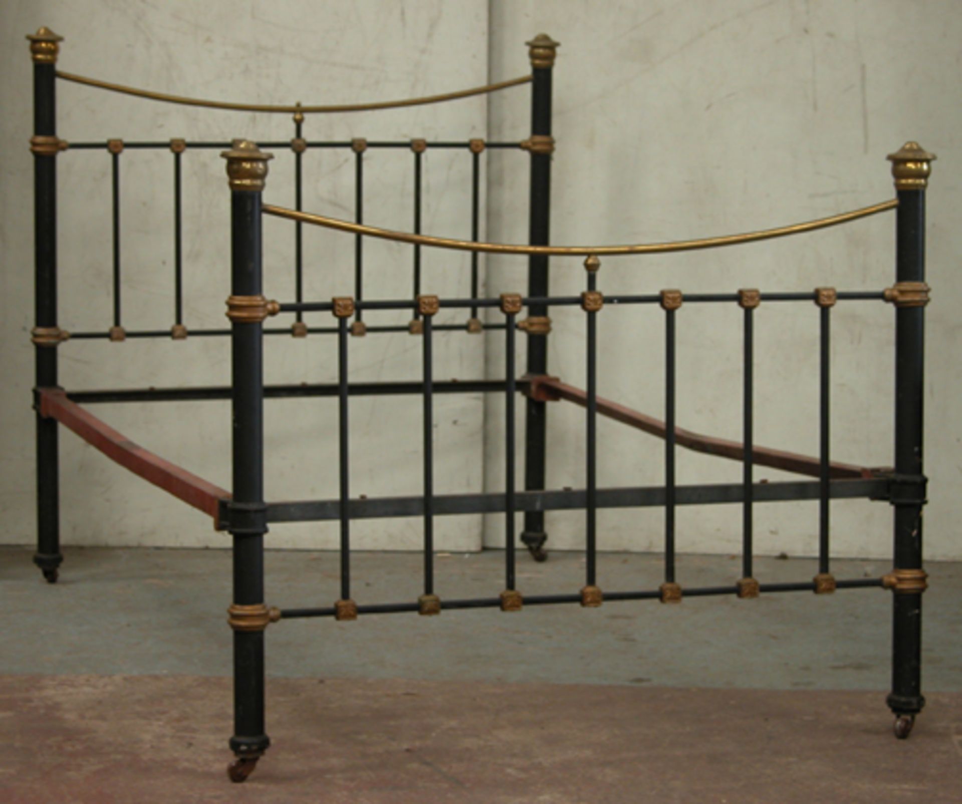 *BEDFRAME WITH BRASS DETAILS, MID 1900S. HEIGHT 1260MM (49.5IN) X WIDTH 1260MM (49.25IN) X DEPTH