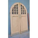 *PAIR OF RECLAIMED PINE ARCHED DOORS WITH FRAME. 2400MM ( 94.5" ) HIGH X 1550MM ( 61" ) WIDE X