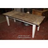 *RUSTIC PINE TABLE WITH PAINTED LEGS