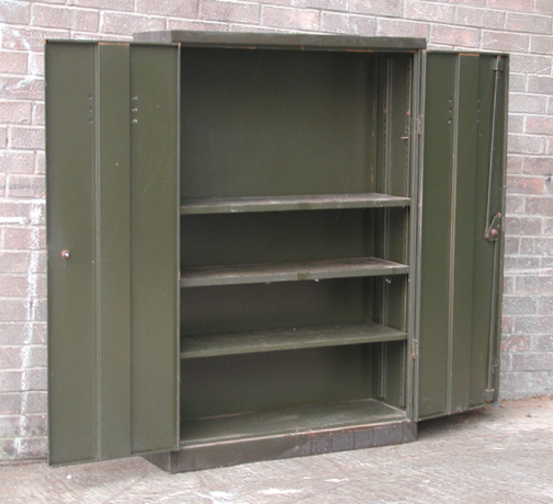 *GREEN METAL LOUVERED FACTORY CABINET, MID 1900'S. HEIGHT 1380MM (54.25IN) X WIDTH 915MM (36IN) X - Image 3 of 4