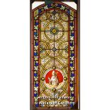 *DECORATIVE STAINED GLASS PANEL WITH BISHOP 580mmW x 1360mm H.