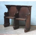 *VICTORIAN DOUBLE SEATED OAK CHOIR STALL. 1210MM ( 47.75" ) HIGH X 1560MM ( 61.5" ) WIDE X 405MM (