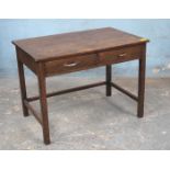 *OAK TWO DRAWER DESK, CIRCA 1930. 1070MM ( 42" ) WIDE X 880MM ( 26.75" ) DEEP X 770MM ( 30.25" )