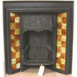 *ORIGINAL VICTORIAN TILED FIRE INSERT, CIRCA 1880. HEIGHT 965MM (38IN) X WIDTH 965MM (38IN) X