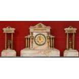 *WHITE MARBLE CLOCK SET, EARLY 1900'S. HEIGHT 350MM (13.75IN) X WIDTH 710MM (28IN) X ALL DEPTH 145MM