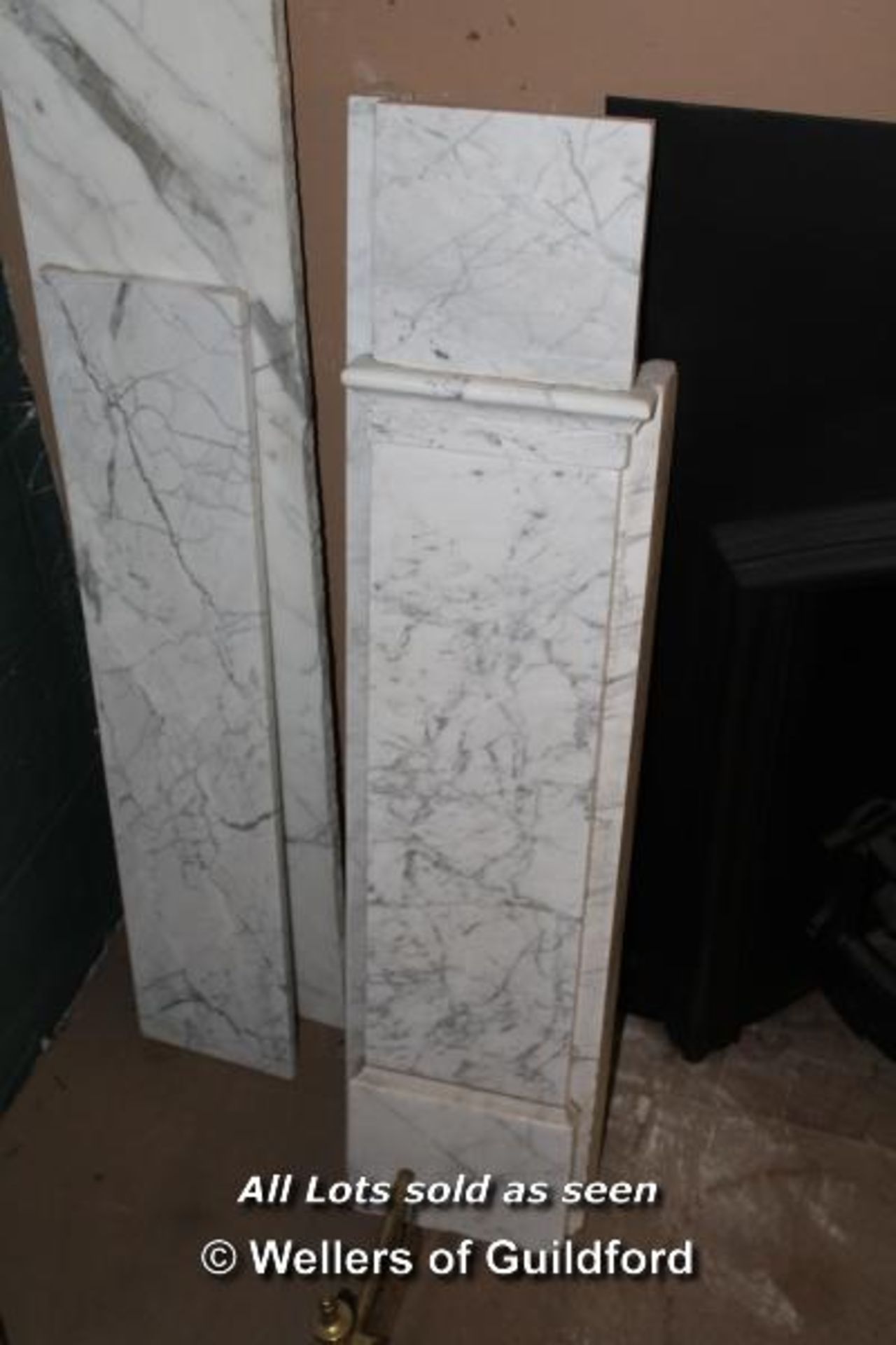 *PLAIN WHITE ENGLISH MARBLE FIRE SURROUND, CIRCA 1840 - 1850. HEIGHT 1110MM (43.75IN) X WIDTH 1620MM - Image 2 of 3