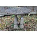 *COMPOSITION STONE CIRCULAR TABLE TOP ON FOUR BALLUSTRADE SECTION LEGS