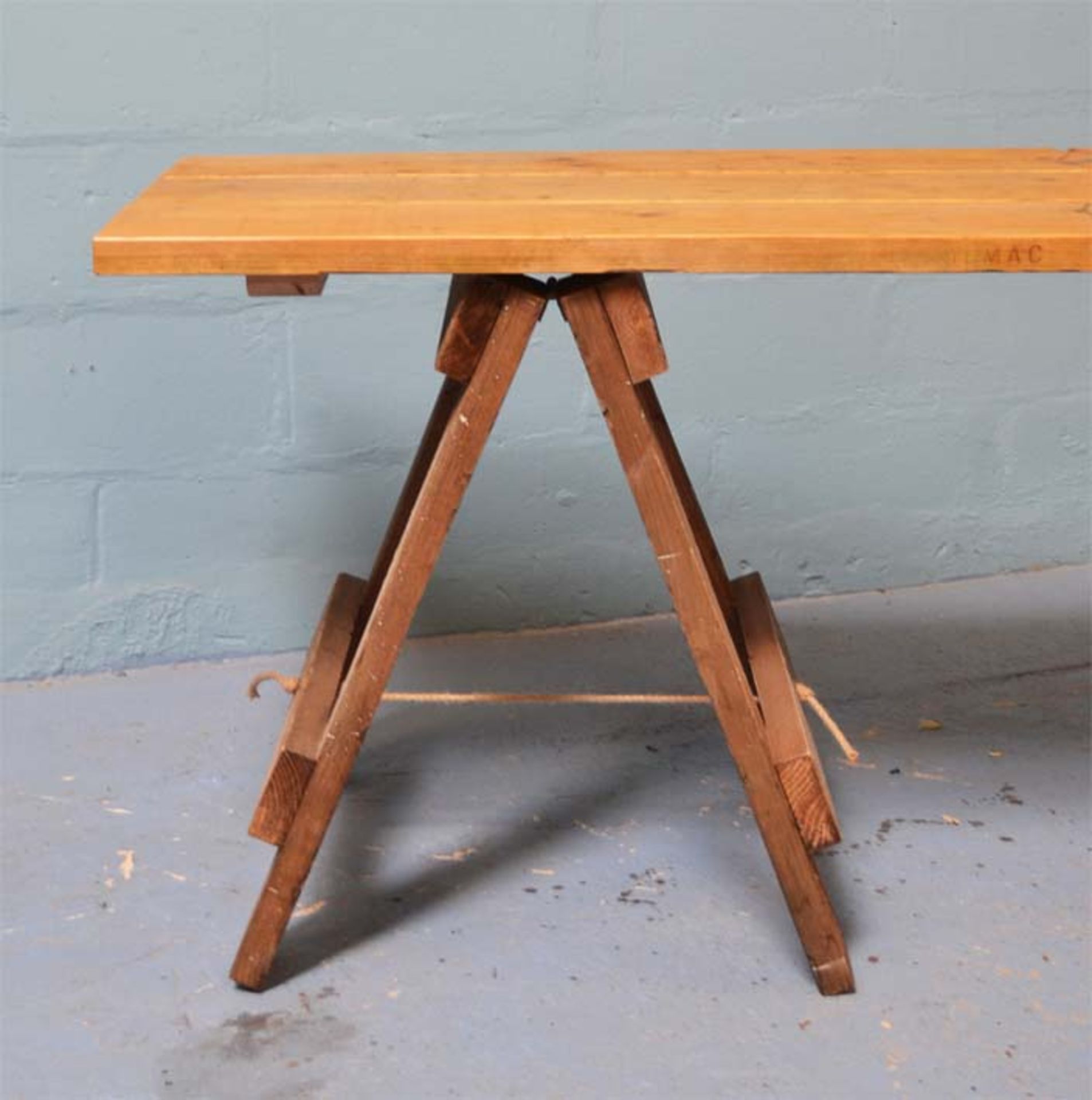 *RECLAIMED TOPPED TABLE ON TRESTLE LEGS - Image 4 of 4