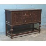 *OAK SIDEBOARD, MID 1900S. 1370MM ( 54" ) WIDE X 510MM ( 20" ) DEEP X 970MM ( 38.25" ) HIGH [0]