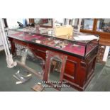 *MAHOGANY SHOP COUNTER WITH GLAZED DISPLAY TOP, EARLY 1900. F SAGE & COMPANY. 2440MM (96IN) WIDE X