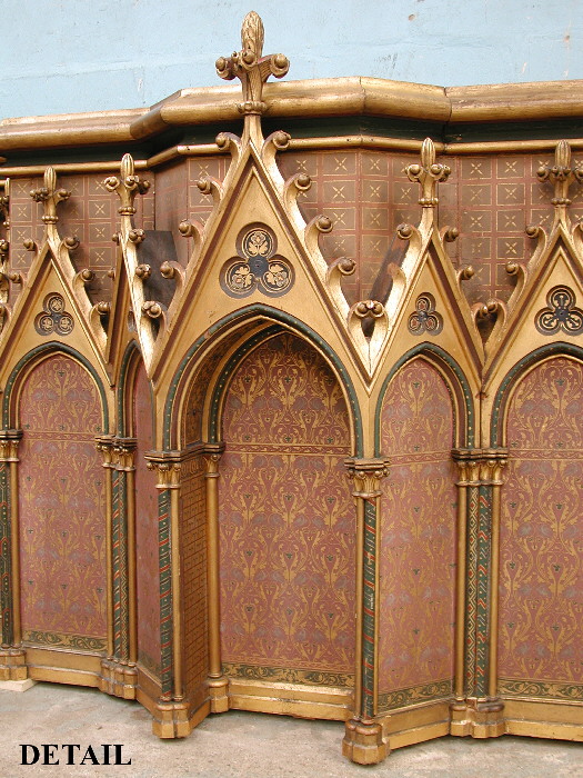 *POLYCHROMED GOTHIC ARCADED OAK REREDOS. ORIGINAL HIGHLY DECORATIVE PAINTWORK, 1860. 1270MM (50IN) - Image 2 of 9