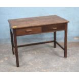 *OAK TWO DRAWER DESK, CIRCA 1930. 1070MM ( 42" ) WIDE X 880MM ( 26.75" ) DEEP X 770MM ( 30.25" )