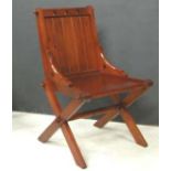 *PITCH PINE GLASTONBURY CHAIR, CIRCA 1880. 900MM (35.4IN) HIGH X 610MM (24IN) WIDE X 530MM (20.