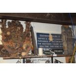 *SHELF CONTAINING MIXED ITEMS INC. CAST IRON SIGNS