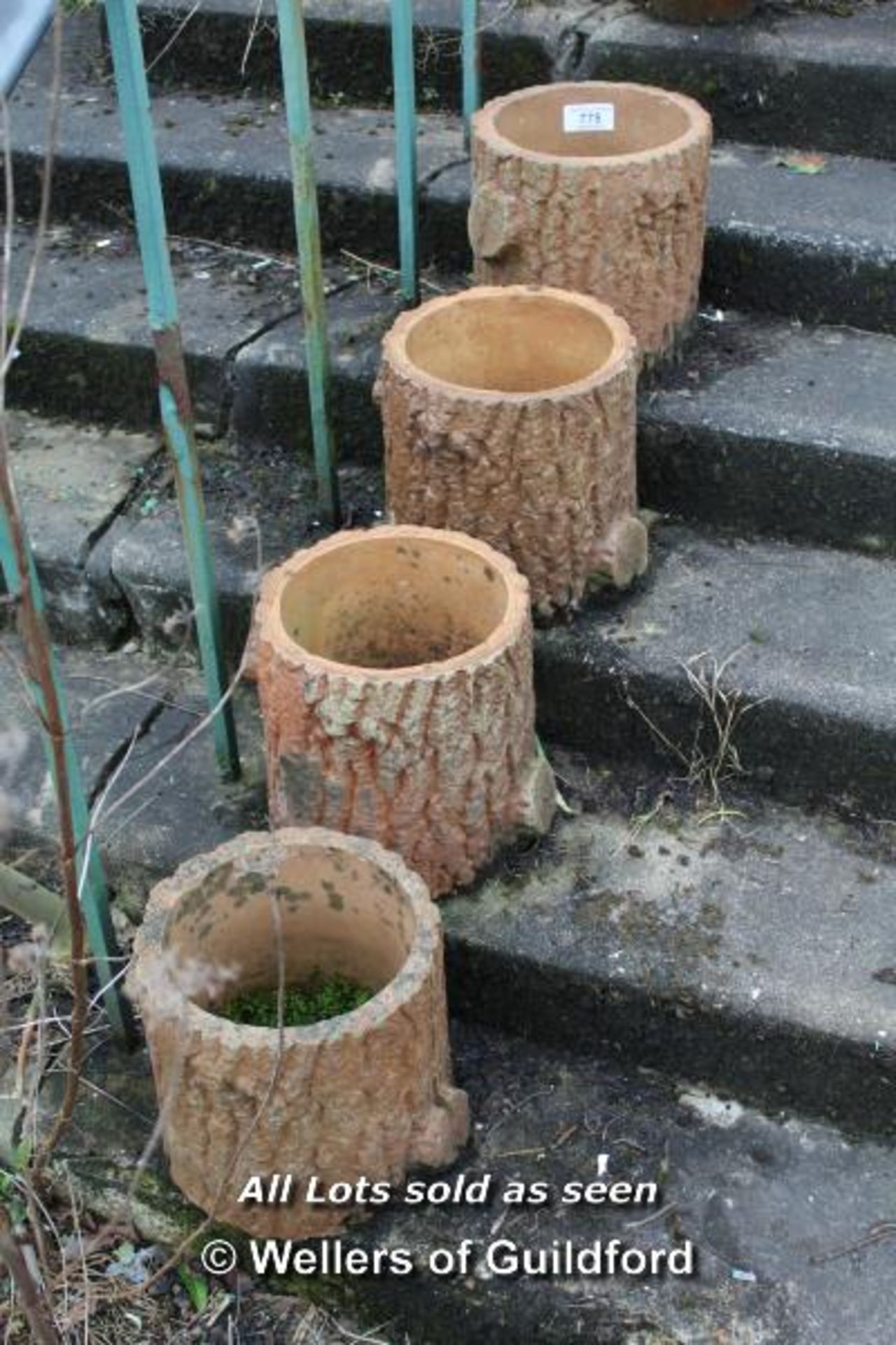 *FOUR CLAY TREE TRUNK FORM PLANTERS - Image 2 of 2