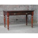 *INLAID TWO DRAWER OAK DESK, EARLY 1900'S. HEIGHT 765MM (30IN) X WIDTH 1215MM (47.75IN) X DEPTH