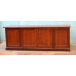 *ANTIQUE MAHOGANY COUNTER ADAPTED FROM A VICTORIA & ALBERT MUSEUM CABINET. 2780MM X 1015MM X 925MM