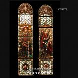 *PAIR OF STAINED GLASS WINDOWS DEPICTING SAINT GEORGE AND SAINT MARTIN, CIRCA 1940. HEIGHT APPROX