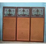 *ANTIQUE THREE FOLD LEADED SCREEN, EARLY 1900. HEIGHT 1680MM (26.75IN) X WIDTH 2010MM (79IN) WHEN