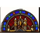 *DECORATIVE STAINED GLASS PANEL WITH CASTLE SCENE 860mm W x 460mm H.