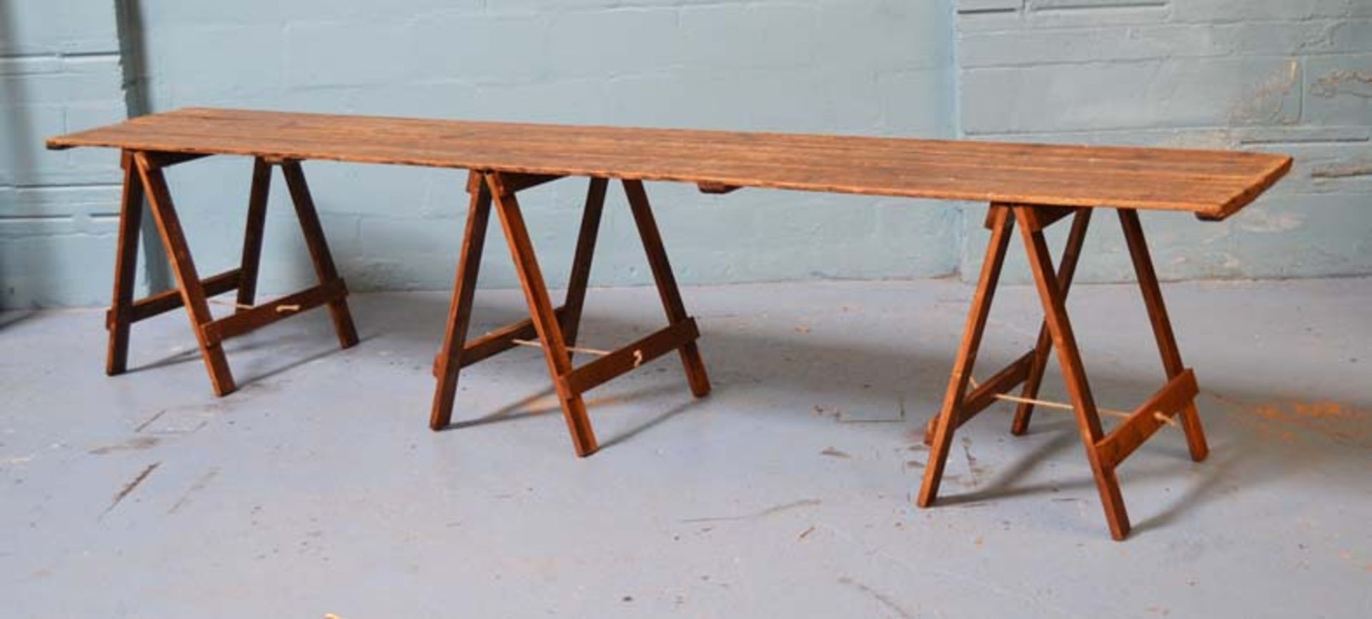 *ORIGINAL PINE VICTORIAN TRESTLE TABLE. 3010MM ( 142" ) WIDE X 610MM ( 24" ) DEEP X 755MM ( 29.75" ) - Image 3 of 3