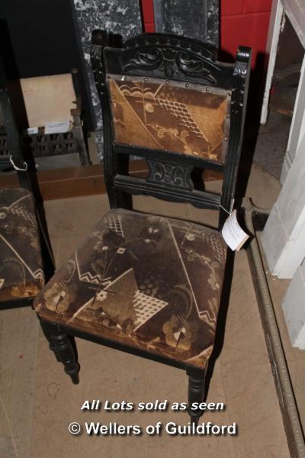 *PAIR OF CARVED CHAIRS UPHOLSTERED WITH 1950'S FABRIC. 965MM (38") HIGH X 470MM ( 18.5") WIDE X - Image 2 of 2