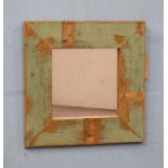 *SMALL SQUARE MIRROR MADE FROM RECLAIMED WOOD WITH ORIGINAL PAINT FINISH. 500MM ( 19.75" ) WIDE X