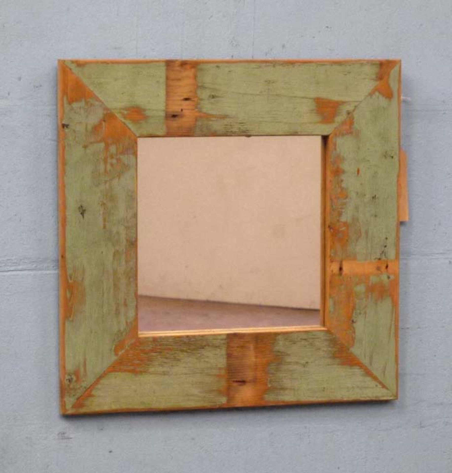 *SMALL SQUARE MIRROR MADE FROM RECLAIMED WOOD WITH ORIGINAL PAINT FINISH. 500MM ( 19.75" ) WIDE X