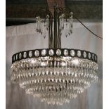 *CHANDELIER WITH LOZENGE SHAPED DROPLETS, MID 1900S. HEIGHT 610MM (24IN) X DIAMETER 485MM (19IN) [