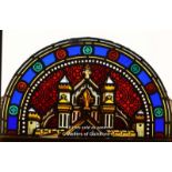 *DECORATIVE STAINED GLASS PANEL WITH CASTLE SCENE 860mm W x 460mm H.