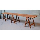 *ORIGINAL PINE VICTORIAN TRESTLE TABLE. 3010MM ( 142" ) WIDE X 610MM ( 24" ) DEEP X 755MM ( 29.75" )