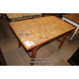 *CHUNKY TOP PINE TABLE WITH DRAWER. HEIGHT 755MM (29.5INCHES) X WIDTH 1410MM (55.5INCHES) X DEPTH