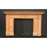 *PINE FIRE SURROUND (STRIPPED) MID 1900S. HEIGHT 1230MM (48.25IN) X WIDTH 2100MM (86.5IN) X DEPTH