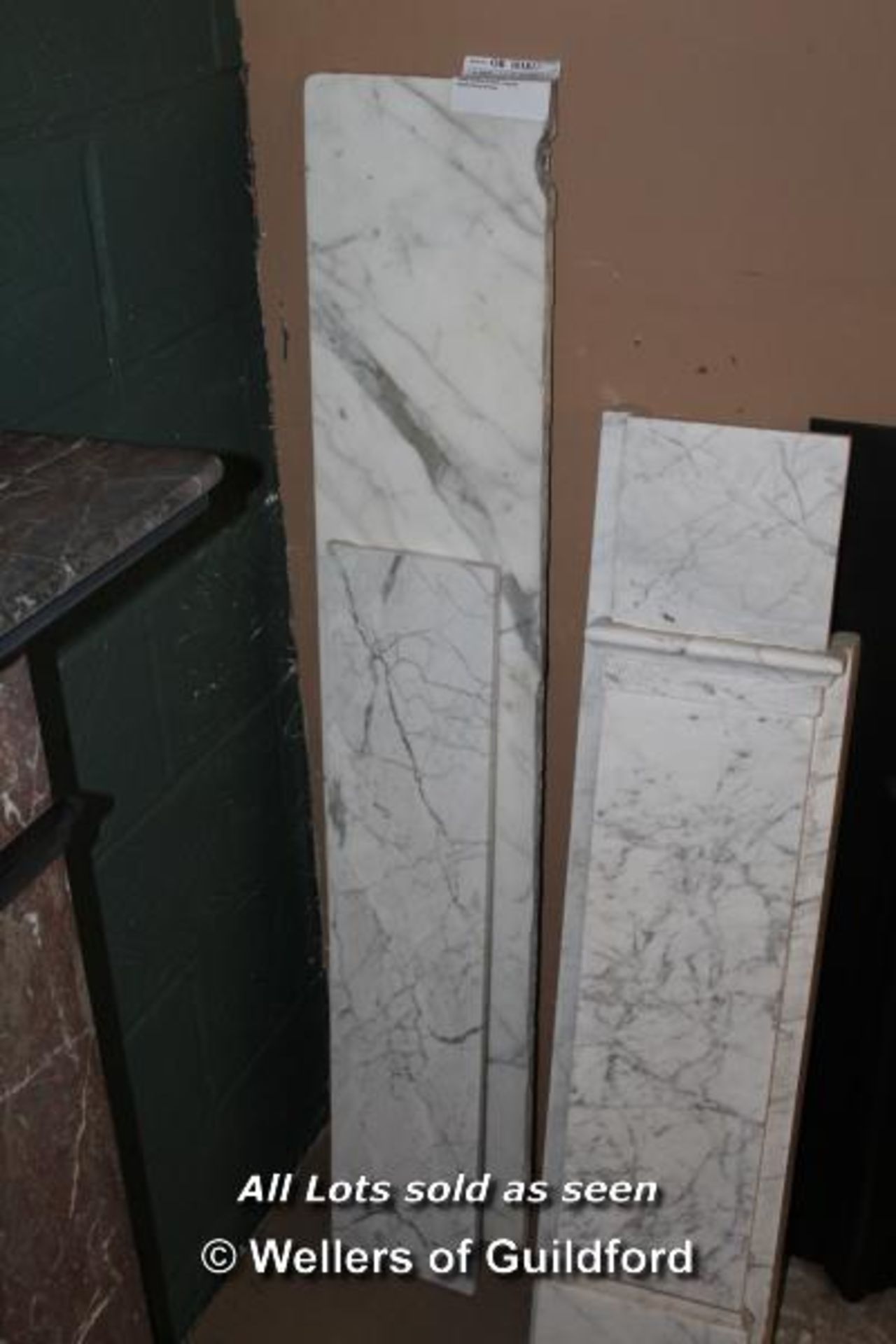 *PLAIN WHITE ENGLISH MARBLE FIRE SURROUND, CIRCA 1840 - 1850. HEIGHT 1110MM (43.75IN) X WIDTH 1620MM - Image 3 of 3