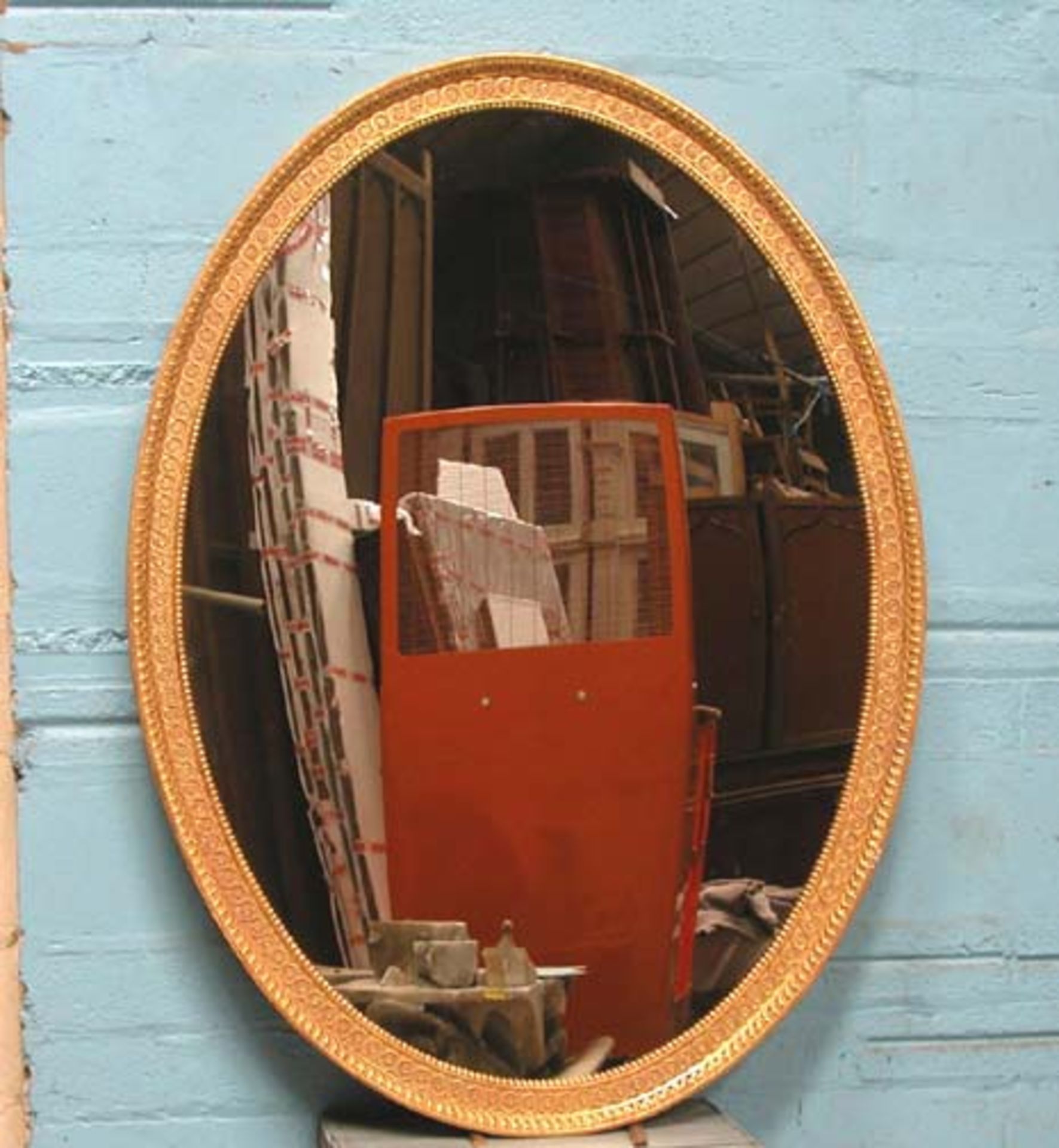 *LARGE OVAL MIRROR BY JONATHAN SAINSBURY IN THE STYLE OF GEORGE III WITH CARVED MOULDED FRAME.