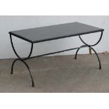 *1950S IRON & MARBLE TOP COFFEE TABLE. HEIGHT 510MM (20IN) X WIDTH 1000MM (39.25IN) X DEPTH 520MM (