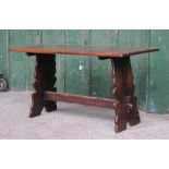 *OAK REFECTORY TABLE, MID 1900'S. HEIGHT 740MM (29IN) X WIDTH 1365MM (53.25IN) X DEPTH 685MM (