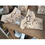 *PAIR OF STRIPPED PINE CAPITALS