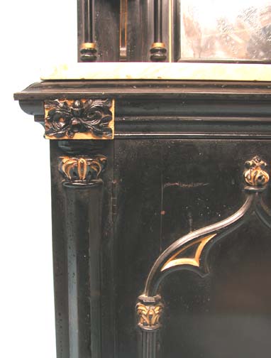 *EBONISED & GILDED STRAWBERRY HILL GOTHIC SIDEBOARD WITH WHITE MARBLE TOP CIRCA 1860. HEIGHT - Image 6 of 6