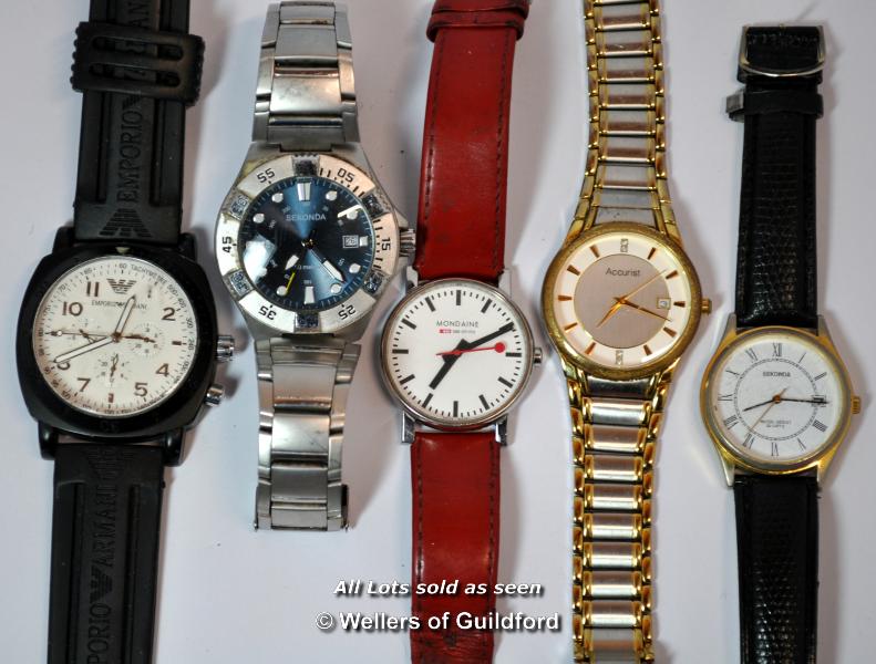 *Bag Of Five Gentlemen'S Wristwatches, Including Mondaine, Accurist, Two Sekonda And An Emporio