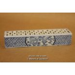 A Chinese Rectangular Blue And White Paperweight, 18cm Wide.