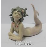 Lladro Mermaid, Lying On Her Belly With Garland Round Her Neck, 12cm.
