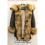 *Saga Fox Raccoon Fur Toscana Shearling Parka Jacket - Size 10 [LQD 117]