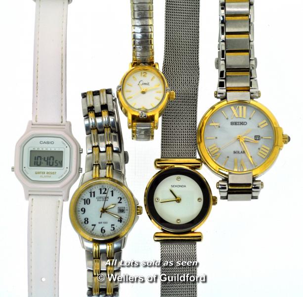 *Five Ladies' Wristwatches, Seiko, Sekonda, Citizen, Casio, Limit