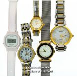 *Five Ladies' Wristwatches, Seiko, Sekonda, Citizen, Casio, Limit