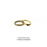 *18ct White And Yellow Gold Band Ring, And A Blue And White Stone Set Ring Mounted In Yellow Metal